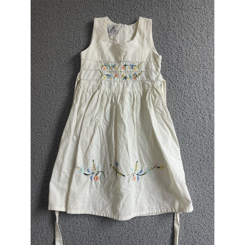 creaciones‎ lizeth girls floral embroidered sleeveless dress size 4 linen